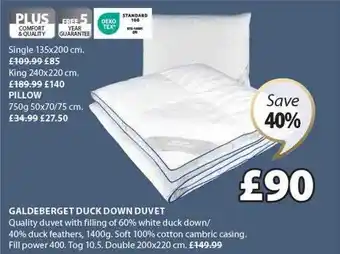 JYSK Galdeberget duck down duvet offer