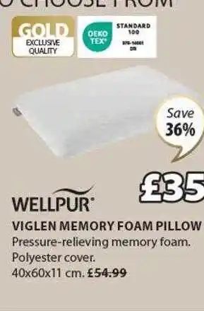 JYSK Wellpur viglen memory foam pillow offer