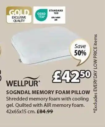 JYSK Wellpur sogndal memory foam pillow offer