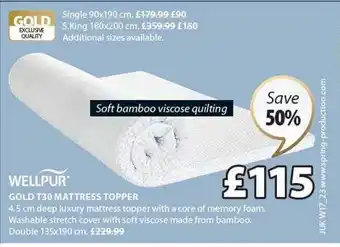 JYSK Wellpur gold t30 mattress topper offer