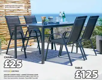 JYSK Jersore garden table + leknes stacking chair offer