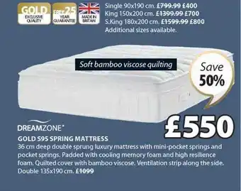 JYSK Dreamzone gold s95 spring mattress offer