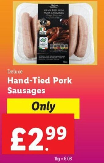 Lidl Deluxe Hand-Tied Pork Sausages offer