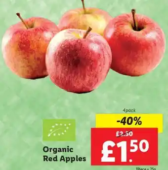 Lidl Organic Red Apples 4pack offer