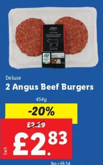 Lidl Deluxe 2 Angus Beef Burgers 454g offer