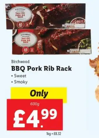 Lidl Birchwood BBQ Pork Rib Rack 600g offer