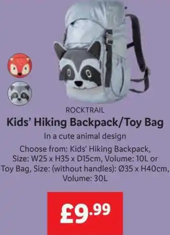 Lidl ROCKTRAIL Kids' Hiking Backpack/Toy Bag offer