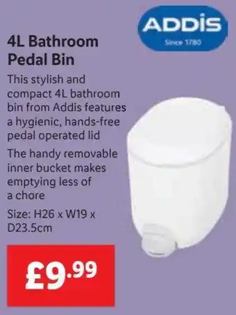 Lidl 4L Bathroom Pedal Bin offer