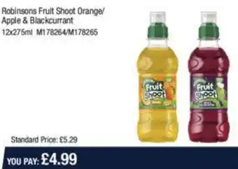 Makro Robinsons Fruit Shoot Orange/ Apple & Blackcurrant 12x275ml offer