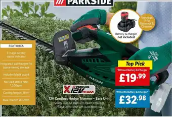 Lidl Parkside 12V Cordless Hedge Trimmer - Bare Unit offer
