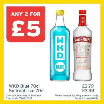 One Stop WKD Blue 70cl Or Smirnoff Ice 70cl offer