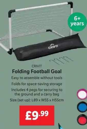 Lidl CRIVIT Folding Football Goal6+ years Size (set up): L89 x W55 x H55cm offer