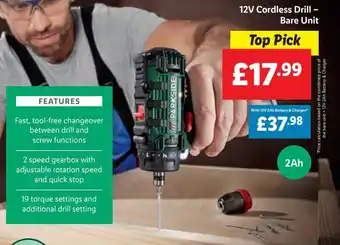 Lidl 12V Cordless Drill - Bare Unit offer