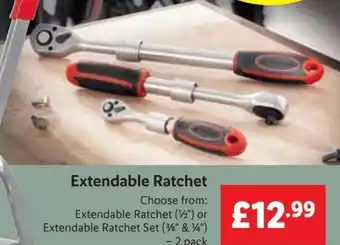 Lidl Extendable Ratchet Choose from: Extendable Ratchet (1/2") or Extendable Ratchet Set (3/8" & 1/4") - 2 pack offer