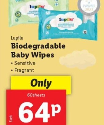Lidl Lupilu Biodegradable Baby Wipes 60sheets offer