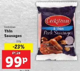 Lidl Cookstown Thin Sausages 227g offer