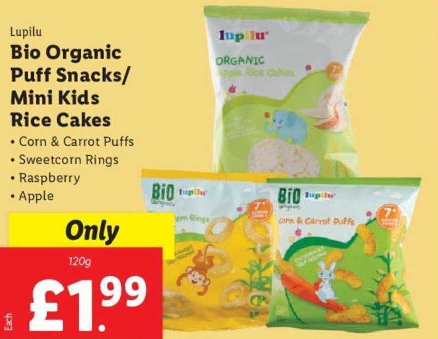 Lupilu Bio Organic Puff Snacks/ Mini Kids Rice Cakes 120g offer at Lidl