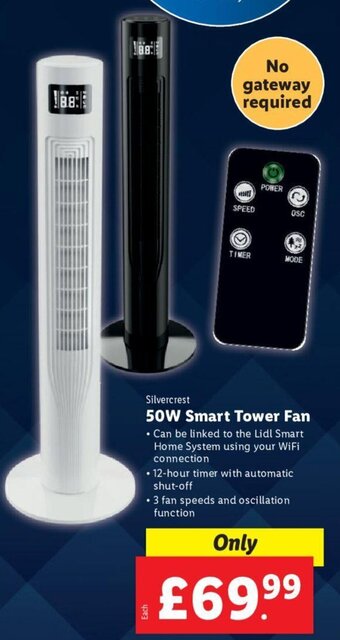 Lidl Silvercrest 50W Smart Tower Fan offer