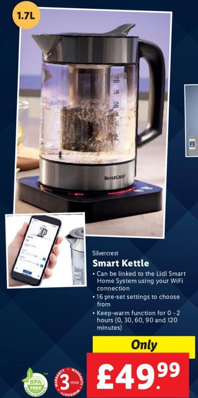 1.7L Silvercrest Smart Kettle offer at Lidl