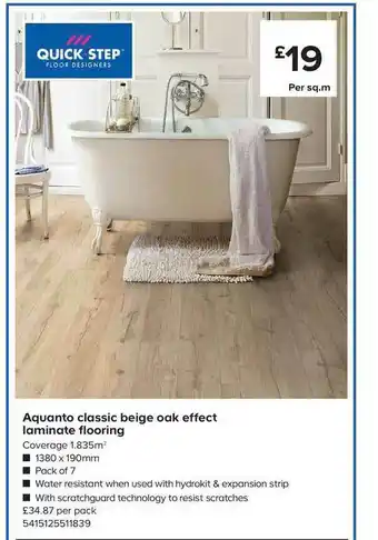 Aquanto Classic Beige Oak Effect Laminate Flooring