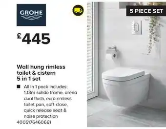 TradePoint Grohe Wall Hung Rimless Toilet & Cistern 5 En 1 Set offer