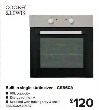 Built In Sigle Static Oven - Csb60a Cooke & Lewis