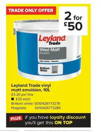 TradePoint Leyland Trade Vinyl Matt Emulsion, 10l offer