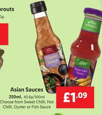 Lidl Asian Sauces 250ml 250ml,Sweet Chilli, Hot Chilli, Oyster or Fish Sauce offer