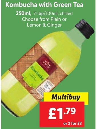 Lidl Kombucha with Green Tea 250ml offer
