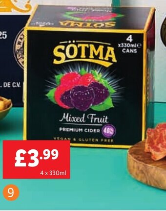 Lidl 9 Sötma Mixed Fruit Cider, 4% vol., 4 x 330ml, offer