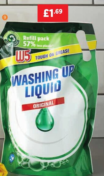 Lidl 9 Washing Up Liquid Refill Pack, 2L, 84.5p/L. offer