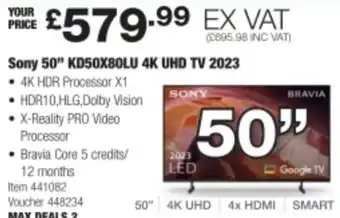 Costco Sony 50" KD50X80LU 4K UHD TV 2023 offer