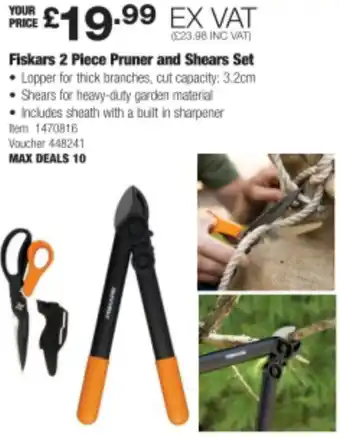 Fiskars 2 Piece Pruner and Shears Set • Lopper for thick branches, cut capacity: 3.2cm Shears for heavy-duty garden material