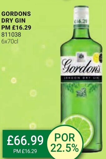 Bestway GORDONS DRY GIN PM £16.29 811038 6x70cl offer