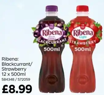 Bestway Ribena: Blackcurrant/ Strawberry 12 x 500ml 584348/572059 offer