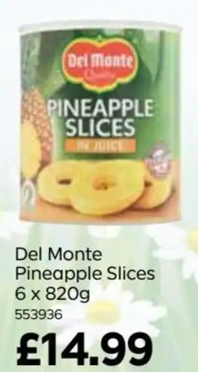Bestway Del Monte Pineapple Slices 6 x 820g 553936 offer