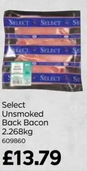 Bestway Select Unsmoked Back Bacon 2.268kg offer