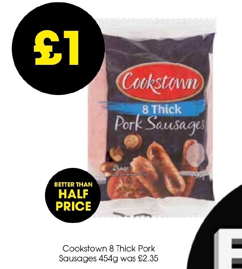 Cookstown 8 Thick Pork Sausages 454g offer at Centra