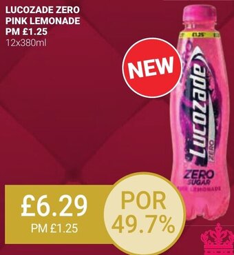 Bestway LUCOZADE ZERO PINK LEMONADE PM £1.25 12x380ml offer