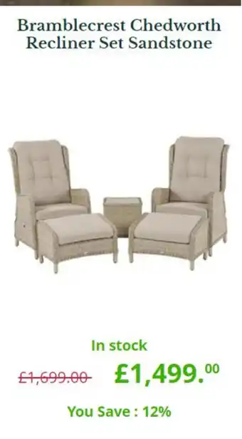 Van Hage Bramblecrest Chedworth Recliner Set Sandstone offer