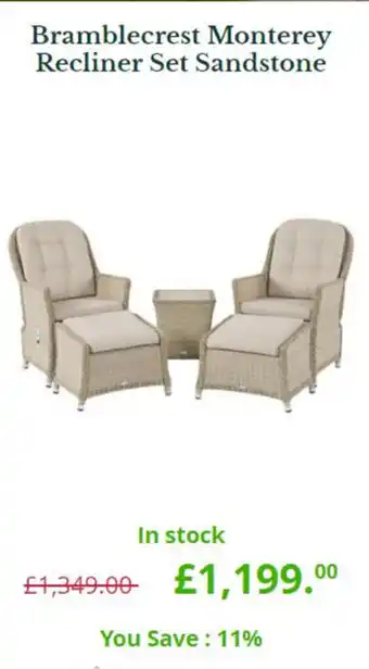 Van Hage Bramblecrest Monterey Recliner Set Sandstone offer
