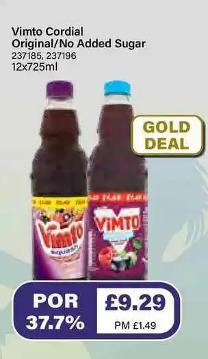 Bestway Vimto Cordial Original No Added Sugar offer