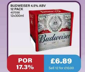 Bestway Budweiser 4.5% Abv 12 Pack offer