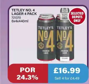 Bestway Tetley No. 4 Lager 4 Pack offer
