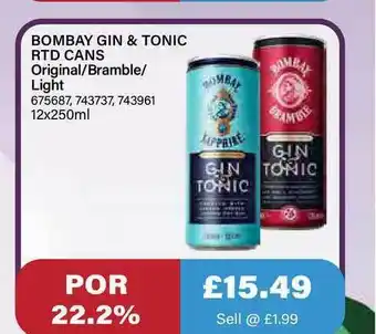 Bestway Bombay Gin & Tonic Rtd Cans Original Bramble Light offer