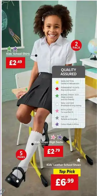 Lidl Kids' School Shirts, Kids' Knee-High Socks Or Kid's Leather School Shoes offer