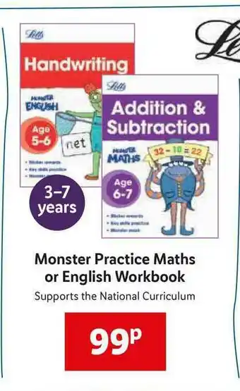 Lidl Monster Practice Maths Or English Workbook offer