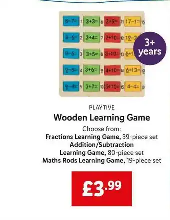 Lidl Playtime Wooden Learning Game offer