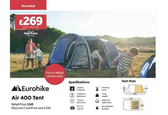 GO Outdoors Eurohike Air 400 Tent offer