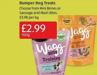 Aldi Bumper Dog Treats Mini Bones Or Sausage And Mash Bites offer